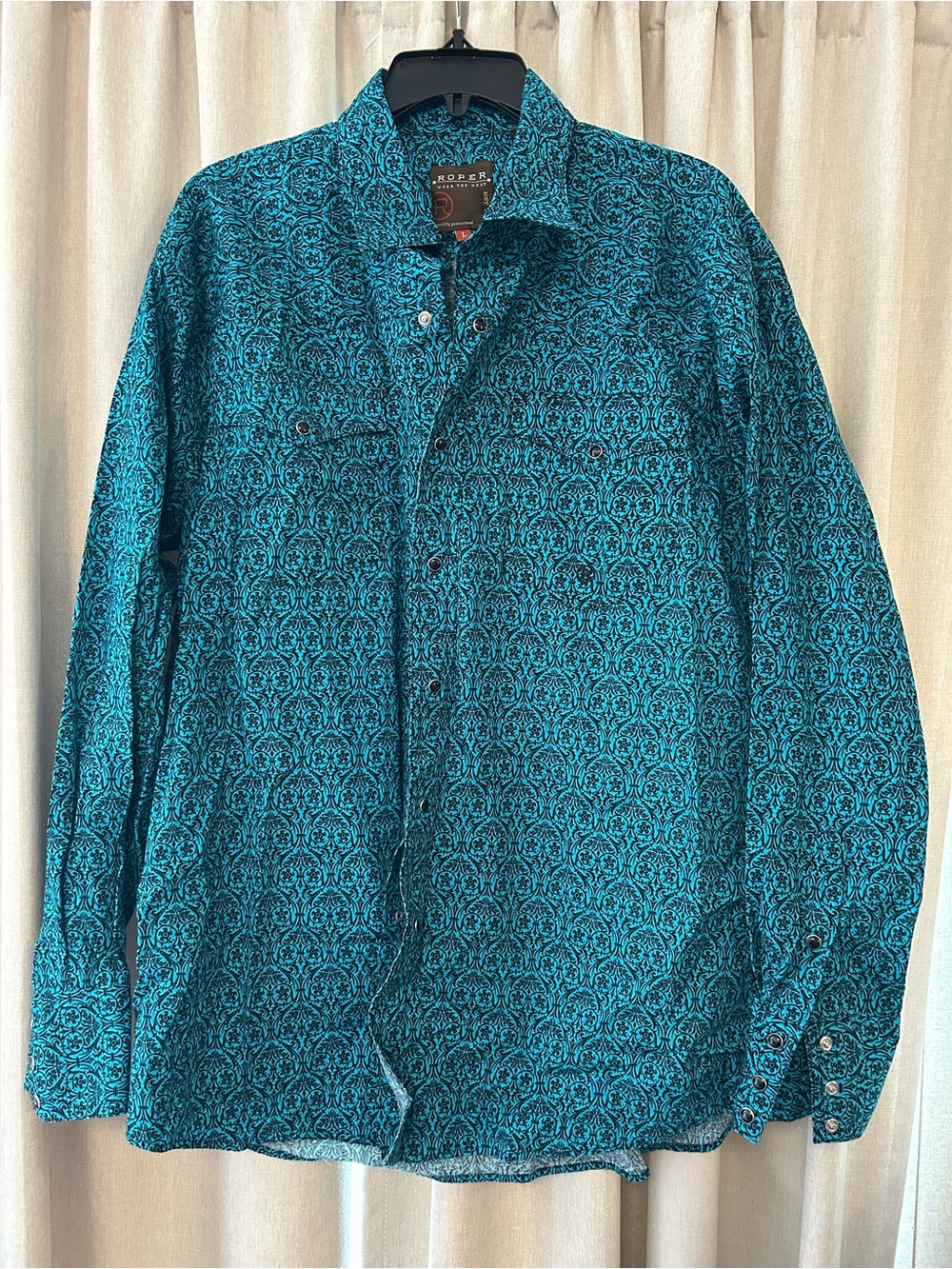 Roper Teal Floral-Pattern Western Shirt